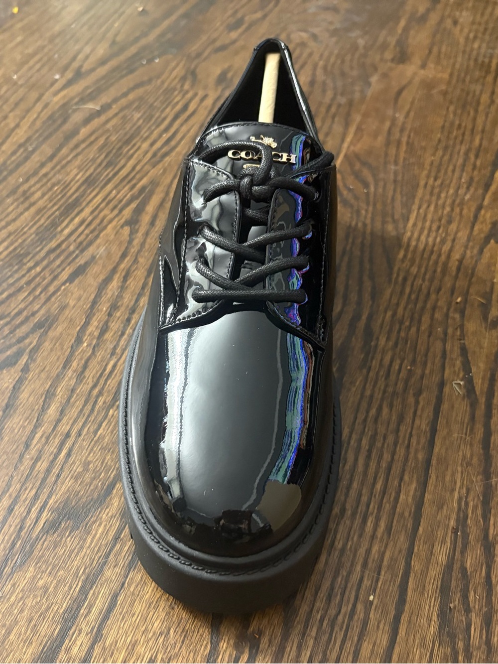 Coach Women’s Black Patent Leather Derby Lace-Up